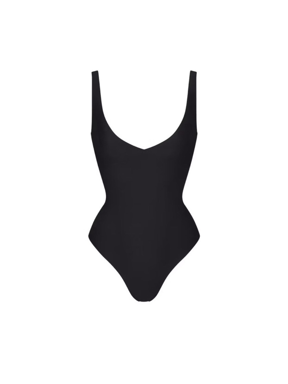 Skims Black Core Sculpt Plunge Thong Bodysuit in Onyx